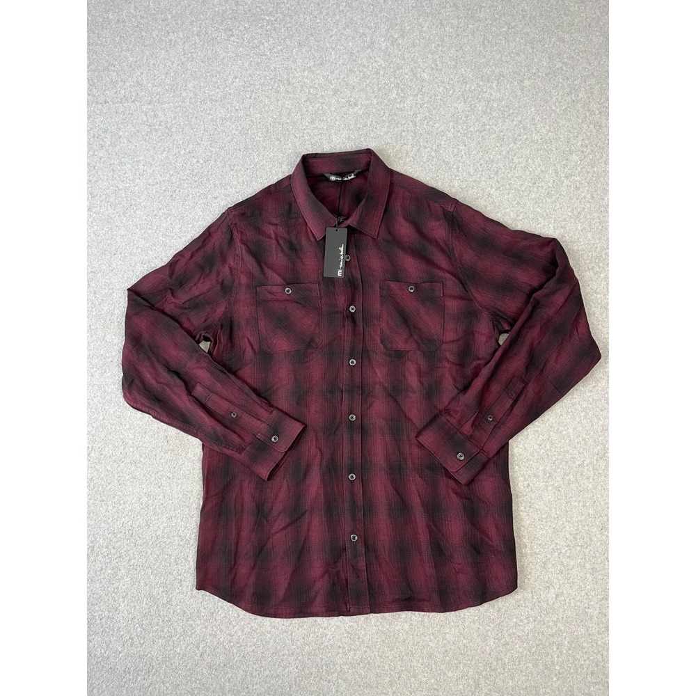 Travis Mathew Brocation Shirt Mens L Red Black Plaid Long Sleeve Button Up